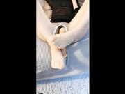 扶着楼梯翘臀后入 跪在马桶上爆操 开档丝袜无毛内射