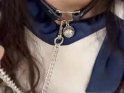 把工装OL的气质姐姐拴着狗链调教，口塞像母狗一样，小穴全湿中出内射